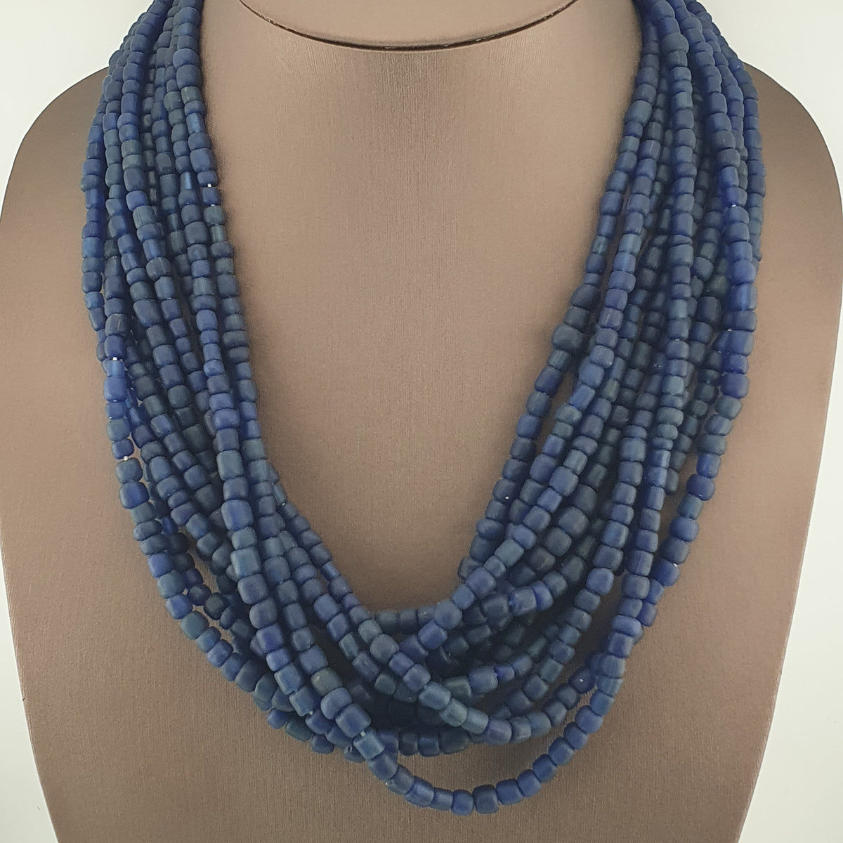 Vintage African Style Irregular Shape Cobalt Blue - 6.5mm-7.5mm Glass Beads Strand