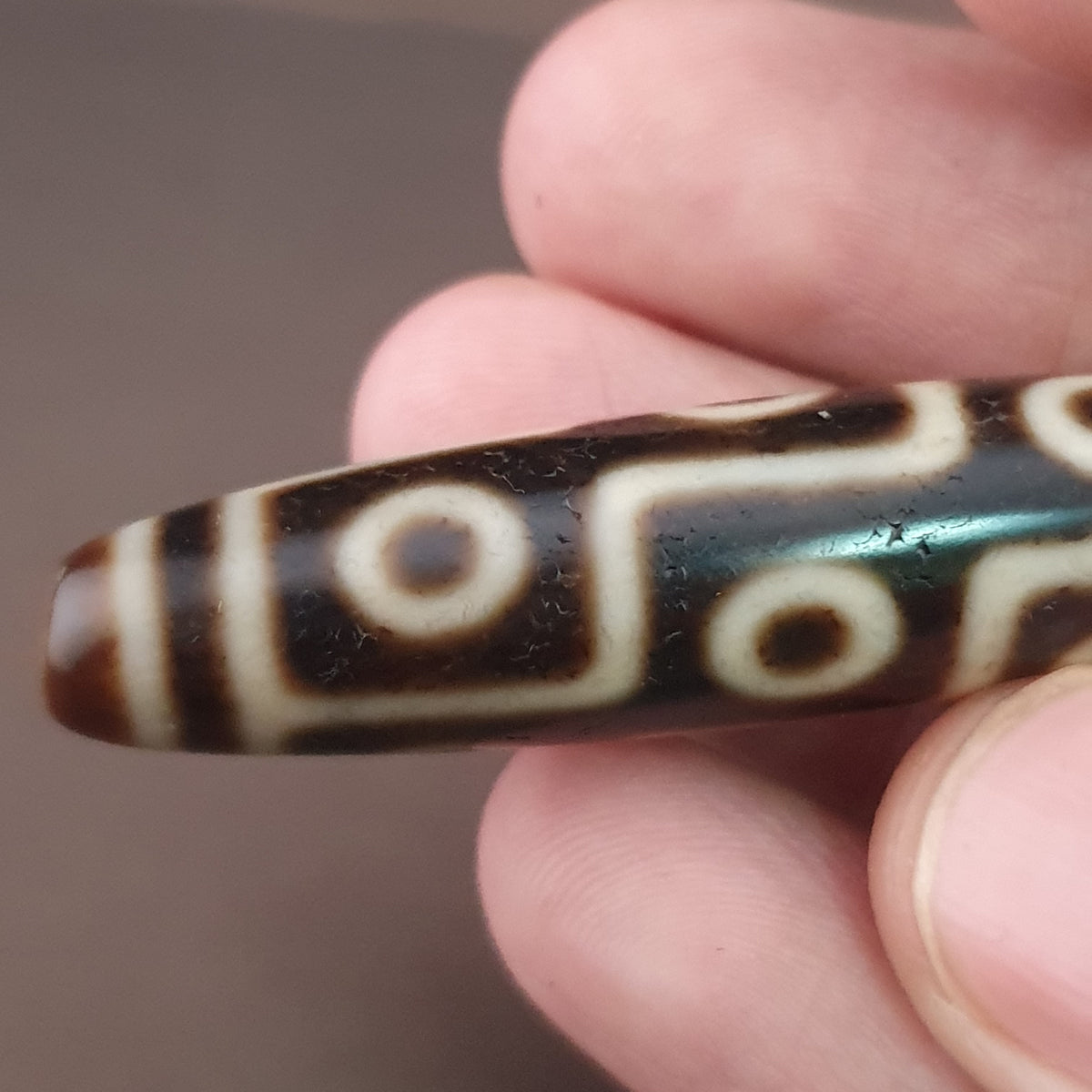 Pendentif amulette ancienne en perle tibétaine Agate Dzi 9 yeux de l'Himalaya