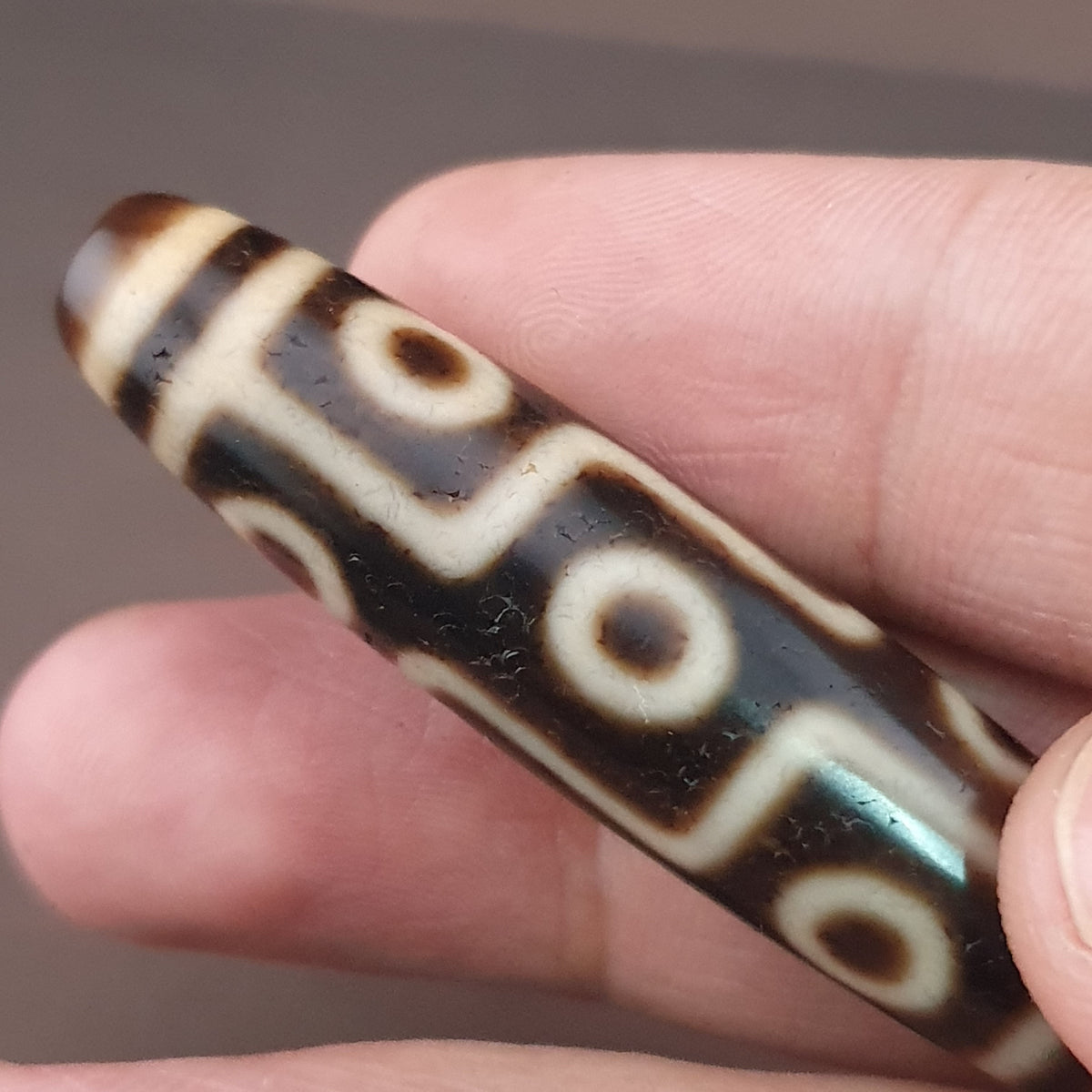 Pendentif Amulette Tibétaine Ancienne Agate Dzi 9 Yeux de l'Himalaya