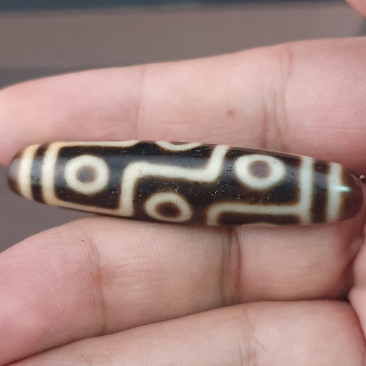 Pendentif amulette ancienne en perle tibétaine Agate Dzi 9 yeux de l'Himalaya