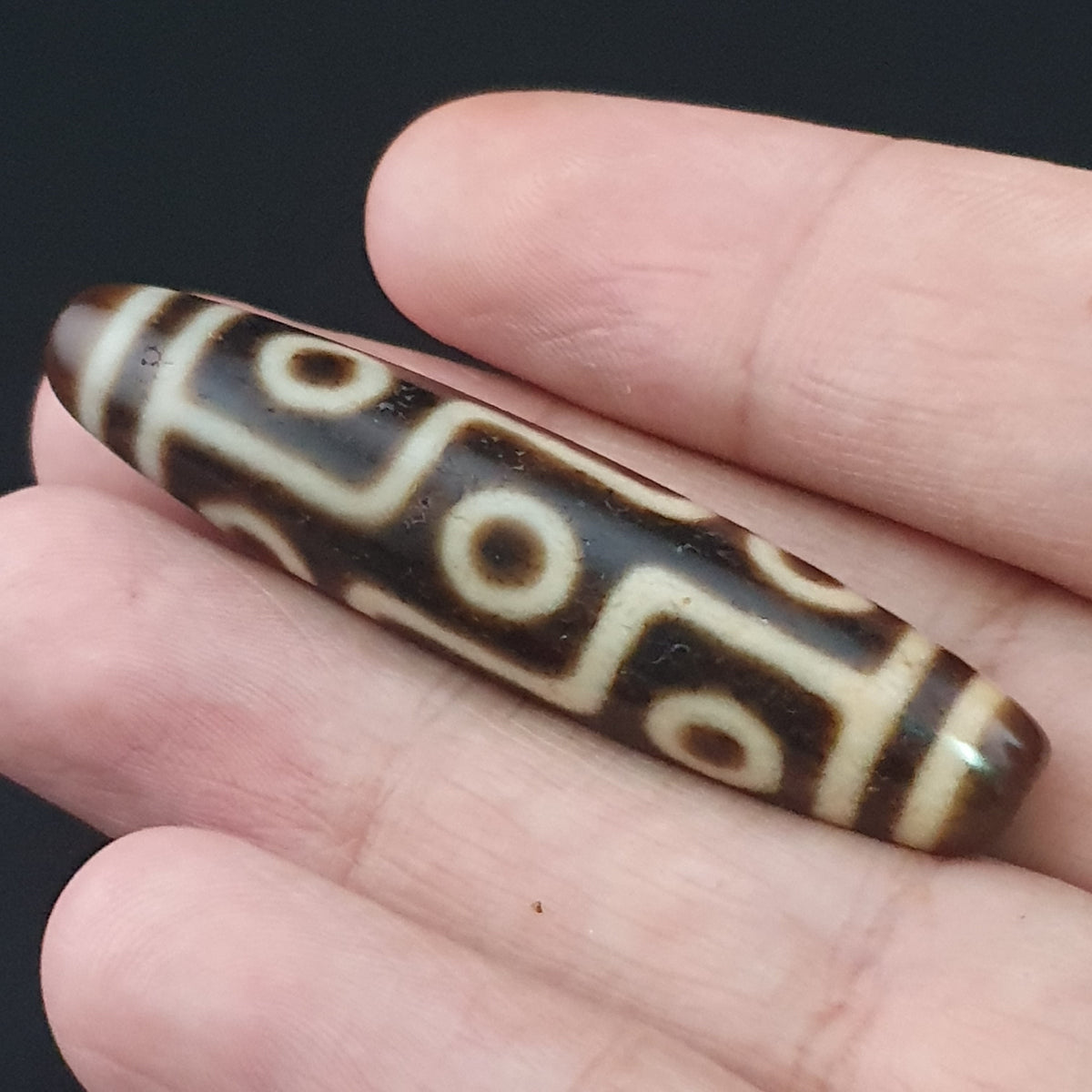 Pendentif amulette ancienne en perle tibétaine Agate Dzi 9 yeux de l'Himalaya