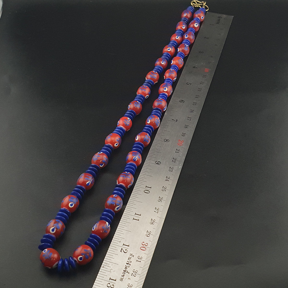 Vintage Venetian Style Floral Glass And tire Shape Blue Glass Beads Necklace