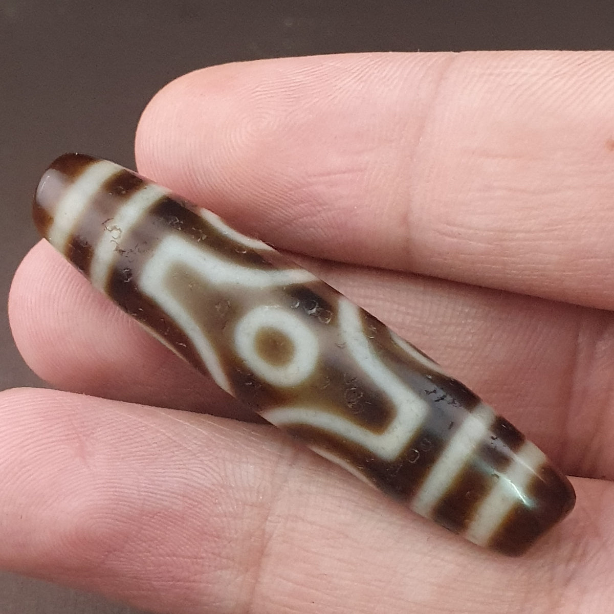 Antike tibetische 6-Augen-Himalaya-Achat-Dzi-Perle Amulett Anhänger
