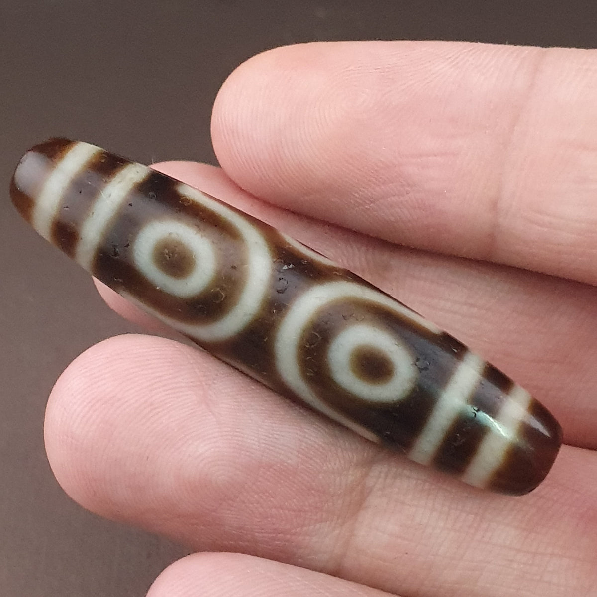 Antike tibetische 6-Augen-Himalaya-Achat-Dzi-Perle Amulett Anhänger