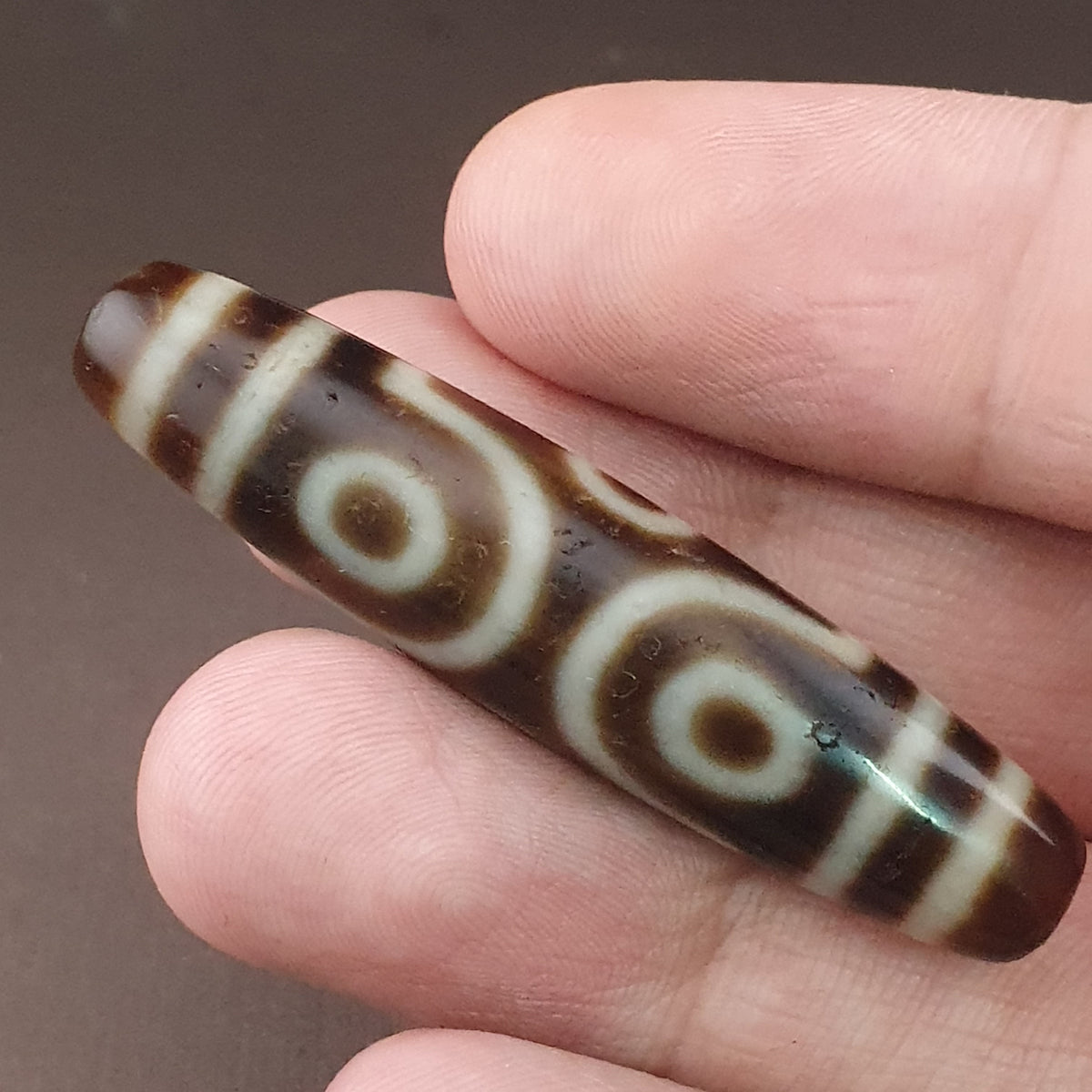 Antike tibetische 6-Augen-Himalaya-Achat-Dzi-Perle Amulett Anhänger