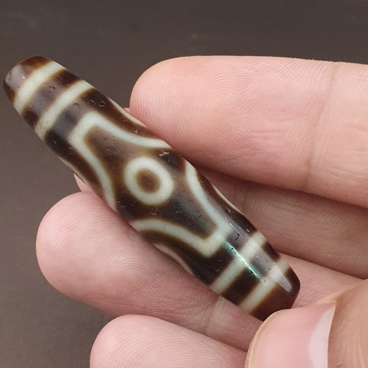 Antike tibetische 6-Augen-Himalaya-Achat-Dzi-Perle Amulett Anhänger