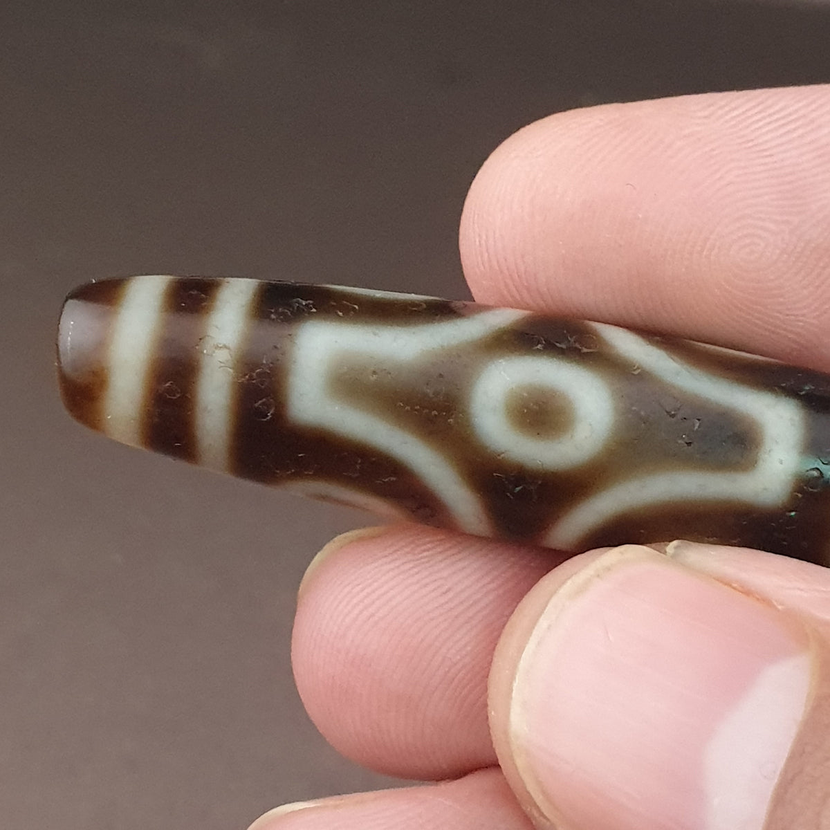 Antike tibetische 6-Augen-Himalaya-Achat-Dzi-Perle Amulett Anhänger