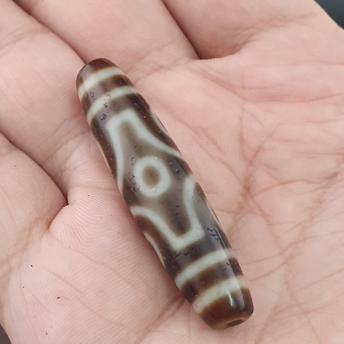 Antike tibetische 6-Augen-Himalaya-Achat-Dzi-Perle Amulett Anhänger