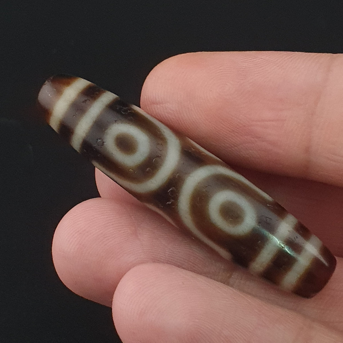Antike tibetische 6-Augen-Himalaya-Achat-Dzi-Perle Amulett Anhänger