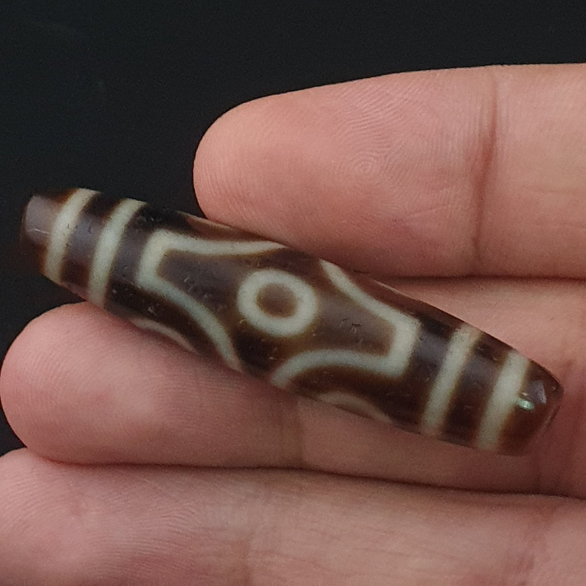 Antike tibetische 6-Augen-Himalaya-Achat-Dzi-Perle Amulett Anhänger
