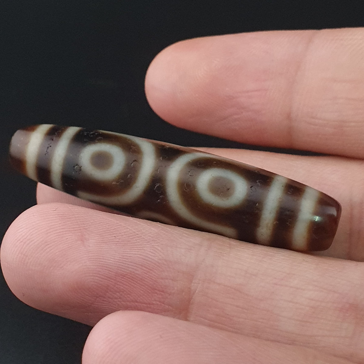 Antike tibetische 6-Augen-Himalaya-Achat-Dzi-Perle Amulett Anhänger
