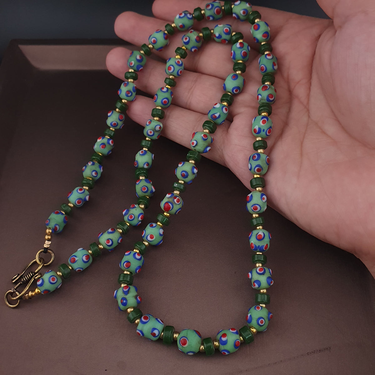 Vintage Venetian Style Skunk Eyes GlassBeads Necklace