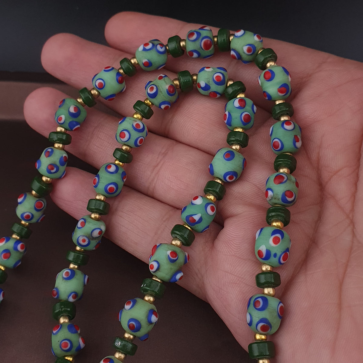 Vintage Venetian Style Skunk Eyes GlassBeads Necklace