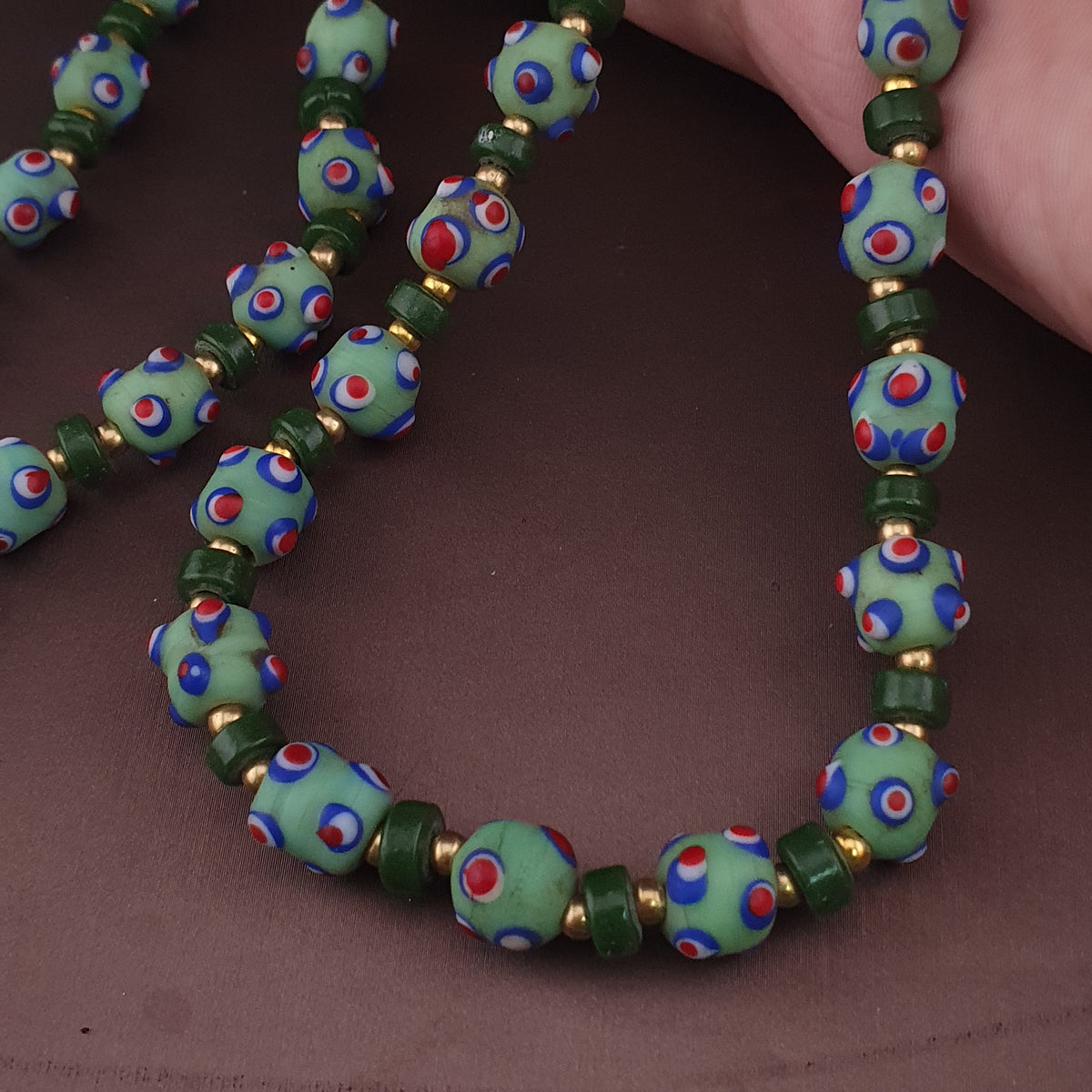 Vintage Venetian Style Skunk Eyes GlassBeads Necklace
