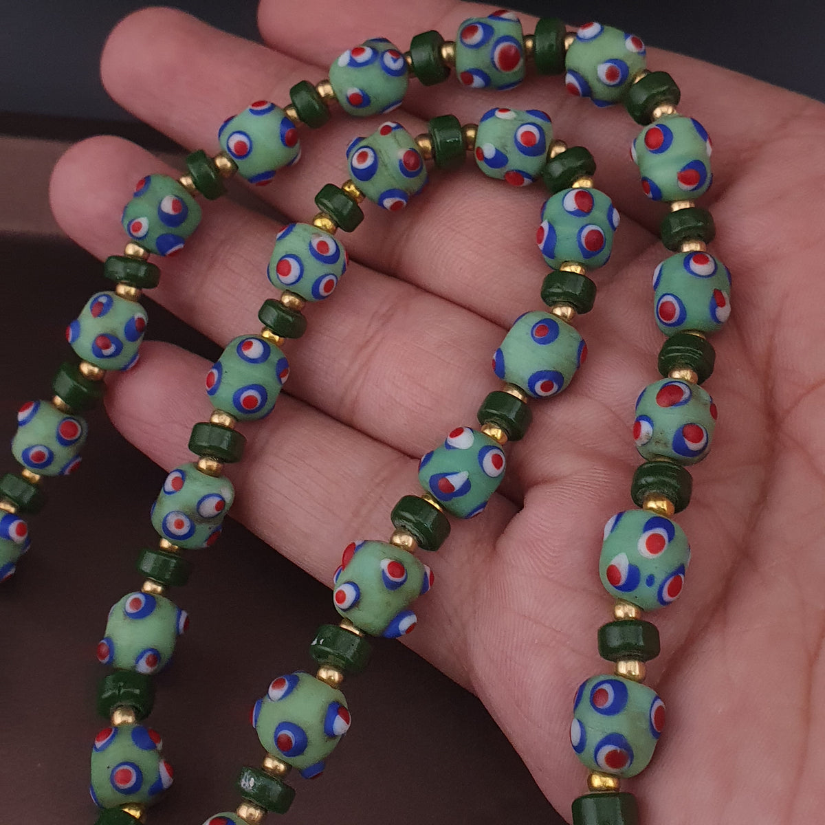 Vintage Venetian Style Skunk Eyes GlassBeads Necklace