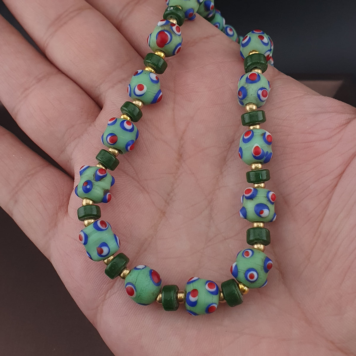 Vintage Venetian Style Skunk Eyes GlassBeads Necklace