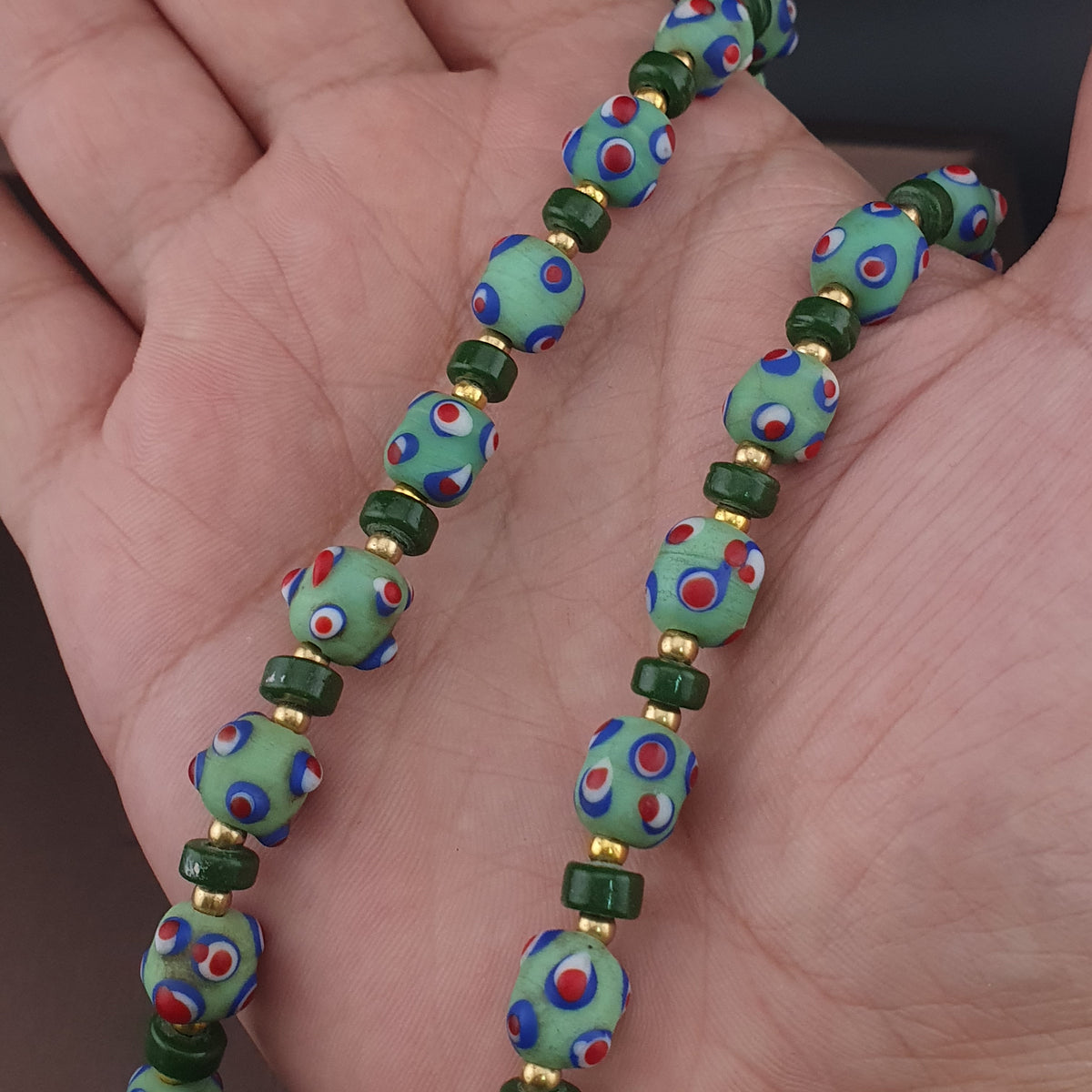 Vintage Venetian Style Skunk Eyes GlassBeads Necklace