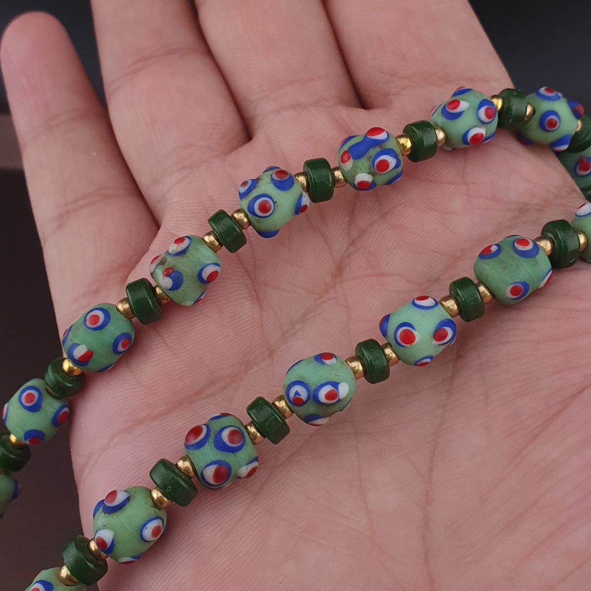 Vintage Venetian Style Skunk Eyes GlassBeads Necklace