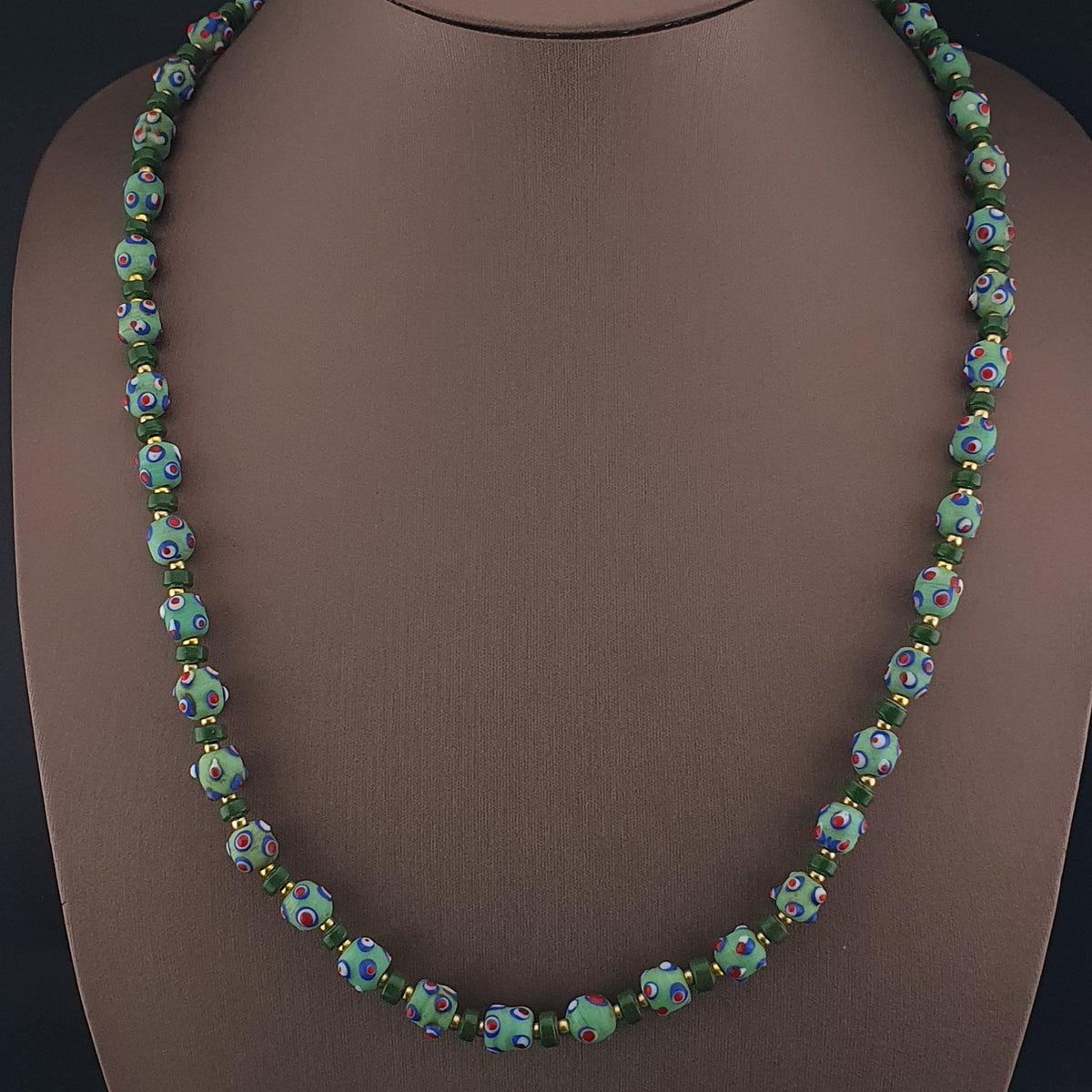 Vintage Venetian Style Skunk Eyes GlassBeads Necklace