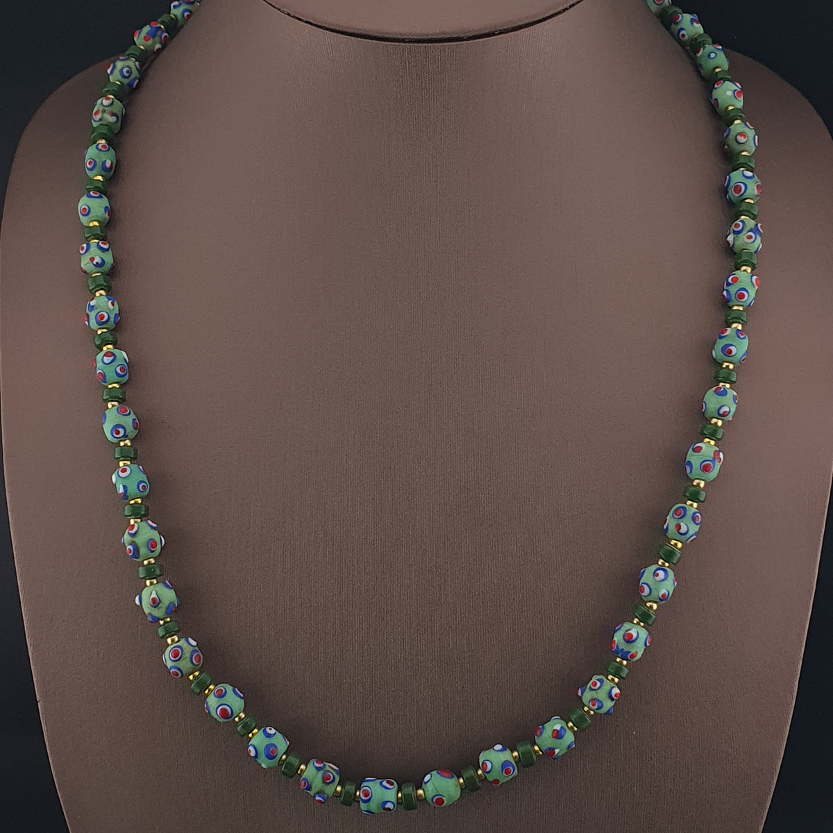 Vintage Venetian Style Skunk Eyes GlassBeads Necklace