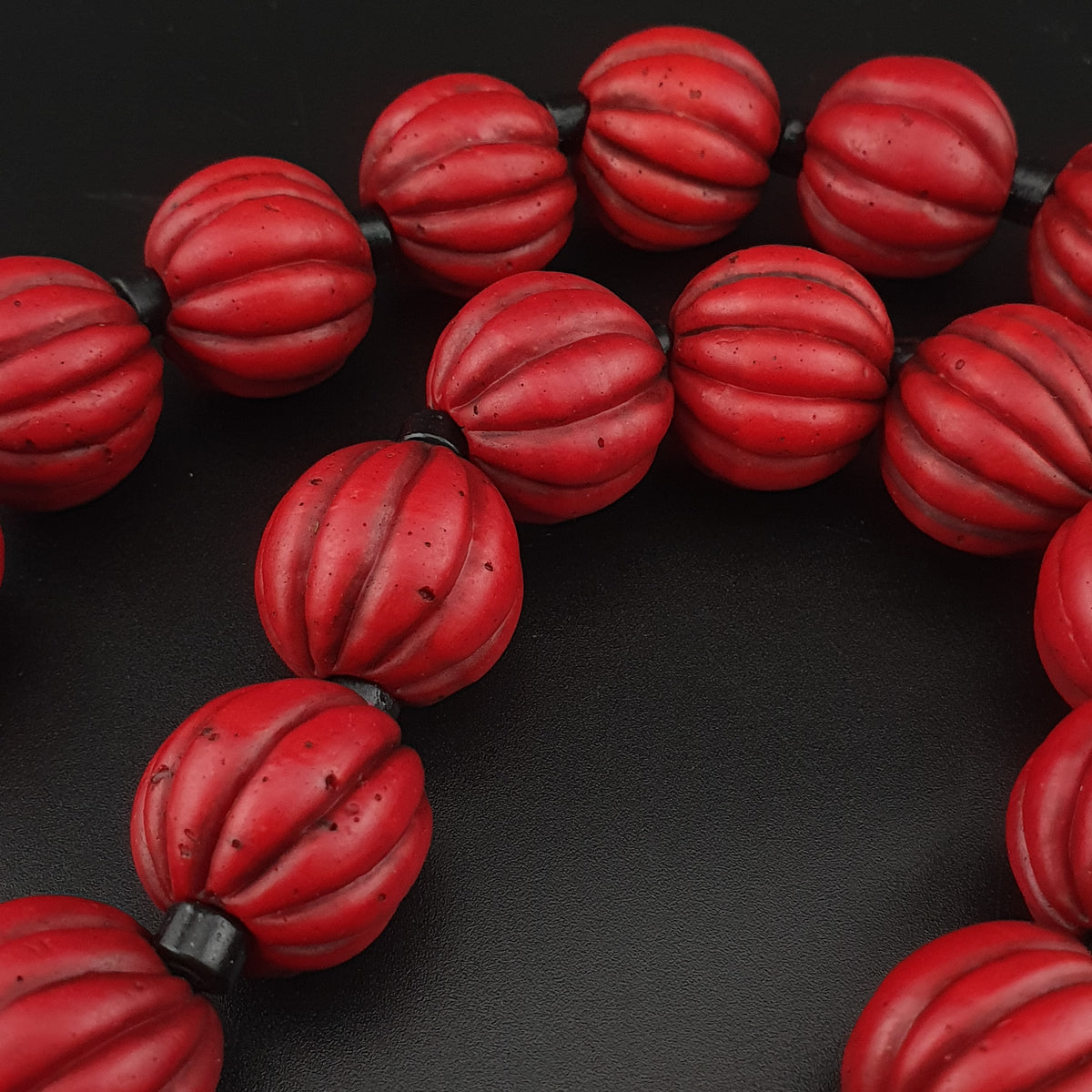 Antique African Style Deep Red Melon Shape Glass Beads Necklace