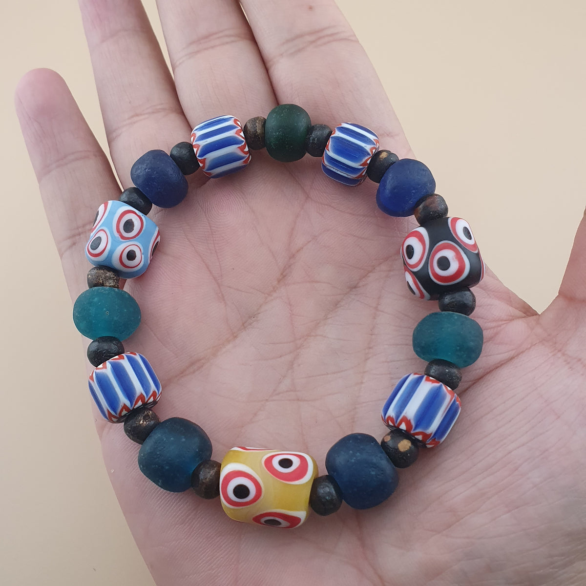 Armband im Vintage-Venezianischen Stil mit Chevron- & gemischten Glasperlen