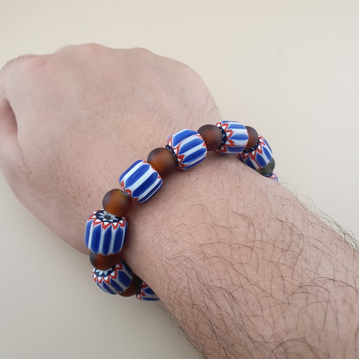 Bracelet perles de verre africaines et chevrons vénitiens vintage