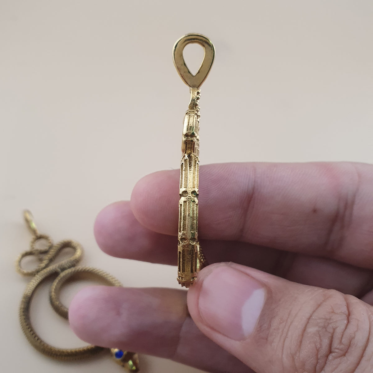 Vintage Lot of 2 Snake with Blue & Red Eyes Brass Pendant 65.5mm