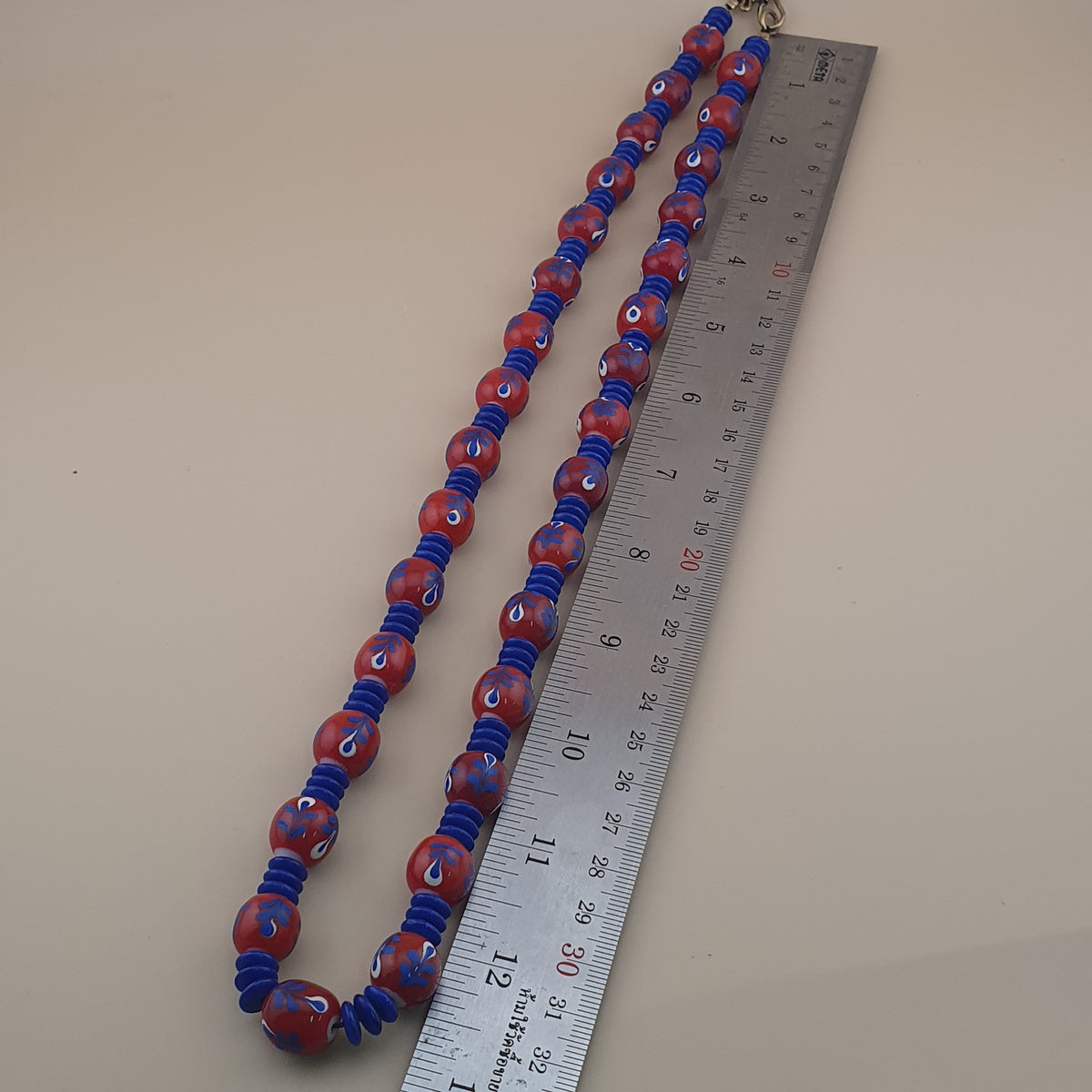 Antique Venetian Style Floral & African tire Shape Blue Glass Beads Necklace