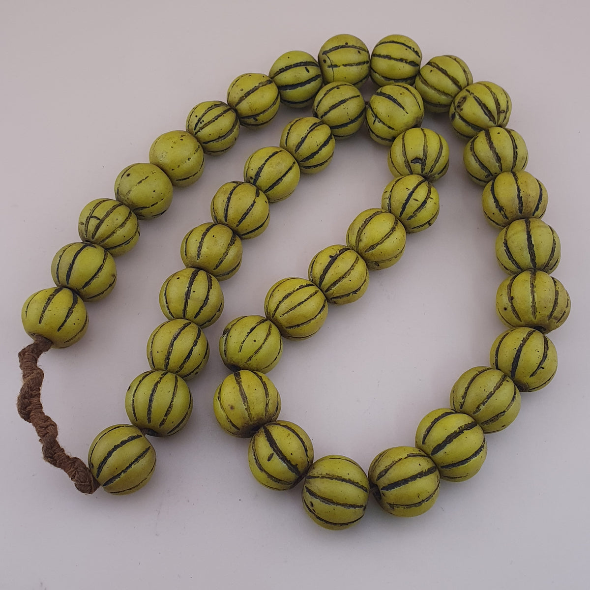 Antique African Style Yellow Mellon Shape Glass Beads Necklace Strand