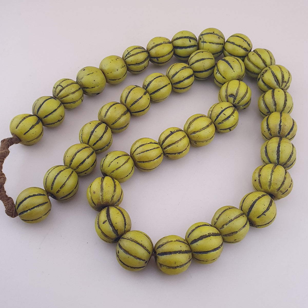 Antique African Style Yellow Mellon Shape Glass Beads Necklace Strand