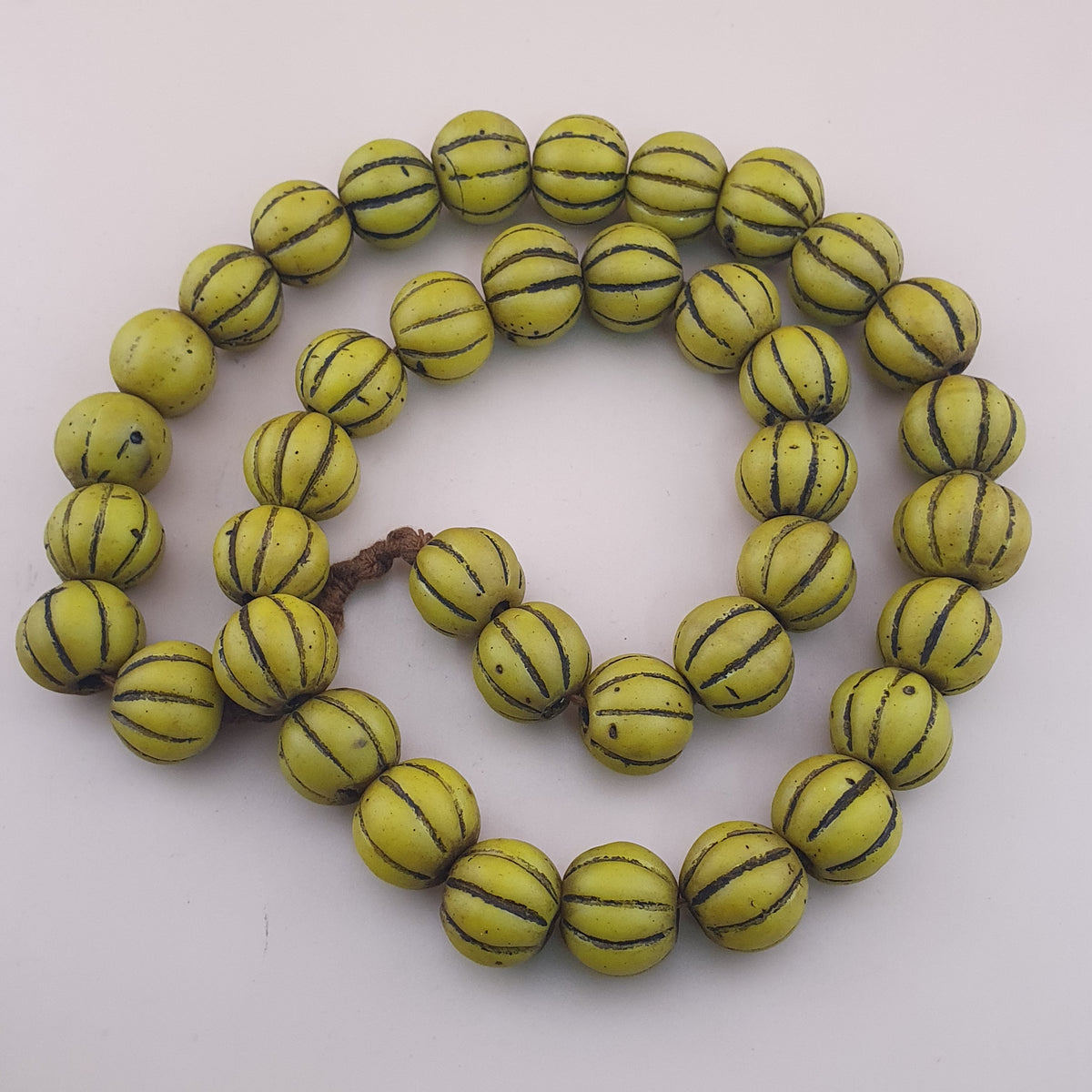 Antique African Style Yellow Mellon Shape Glass Beads Necklace Strand