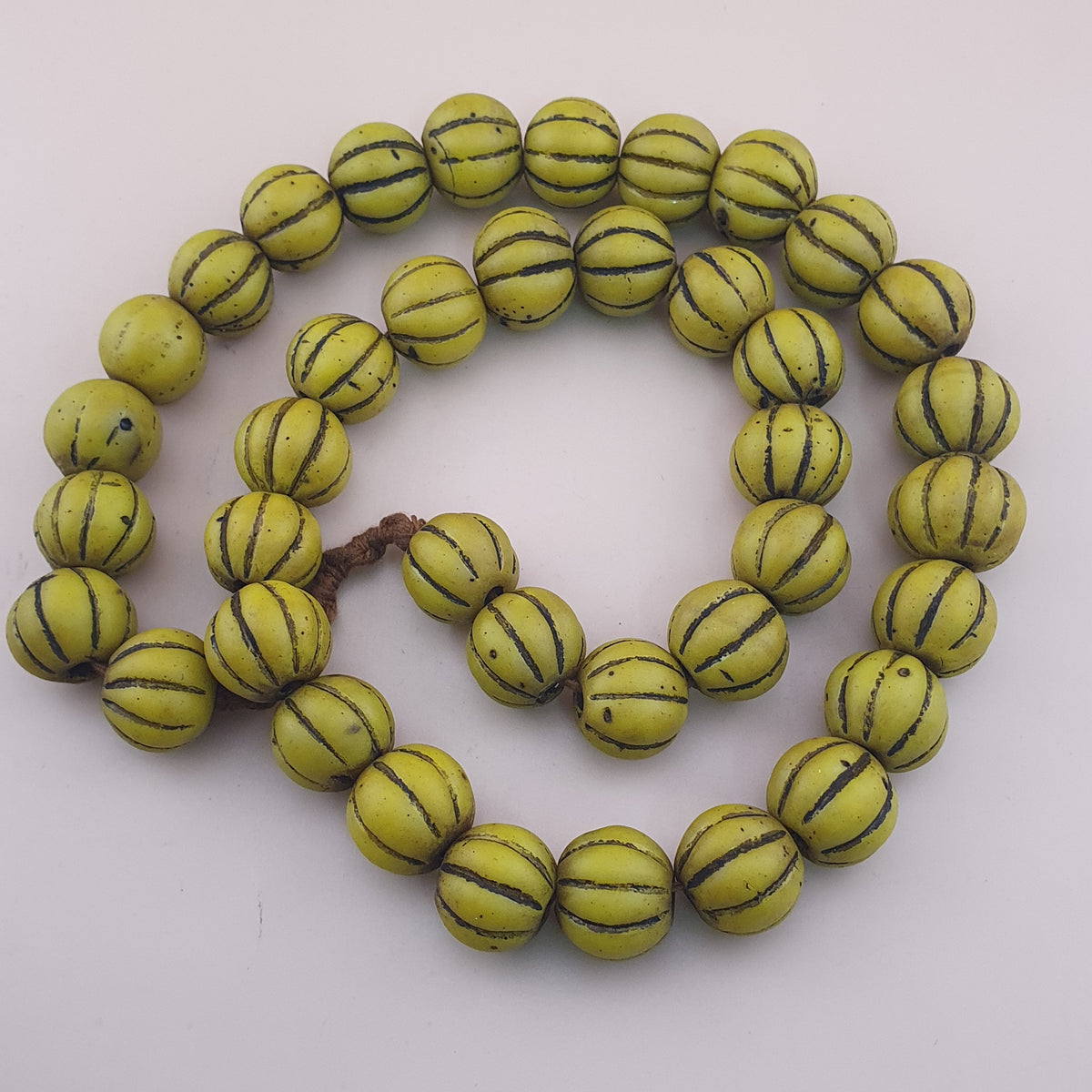 Antique African Style Yellow Mellon Shape Glass Beads Necklace Strand