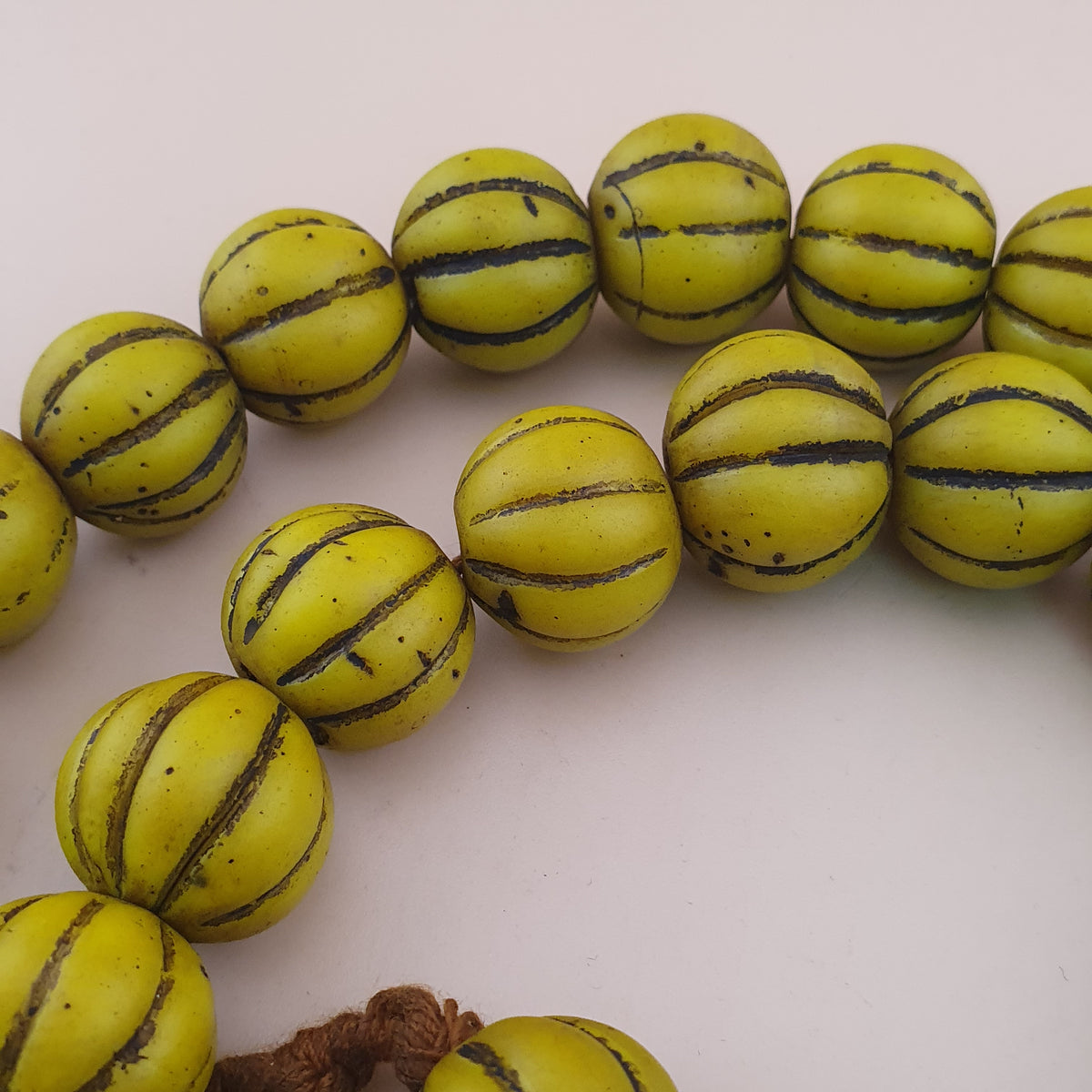 Antique African Style Yellow Mellon Shape Glass Beads Necklace Strand