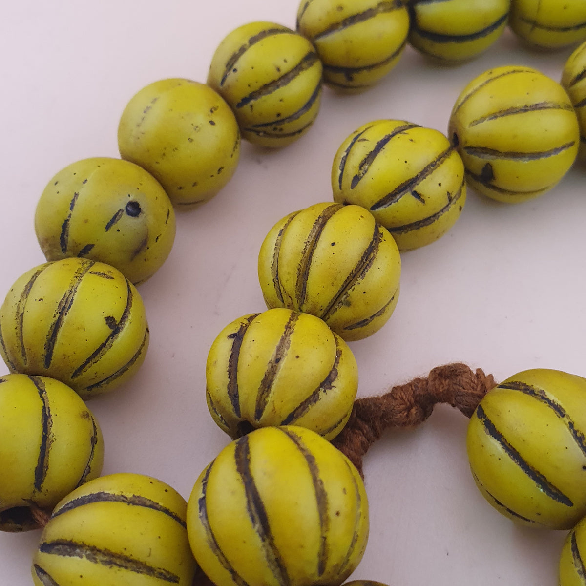 Antique African Style Yellow Mellon Shape Glass Beads Necklace Strand