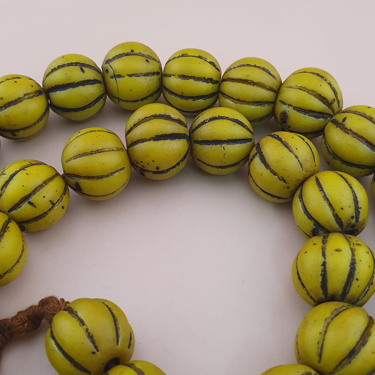 Antique African Style Yellow Mellon Shape Glass Beads Necklace Strand