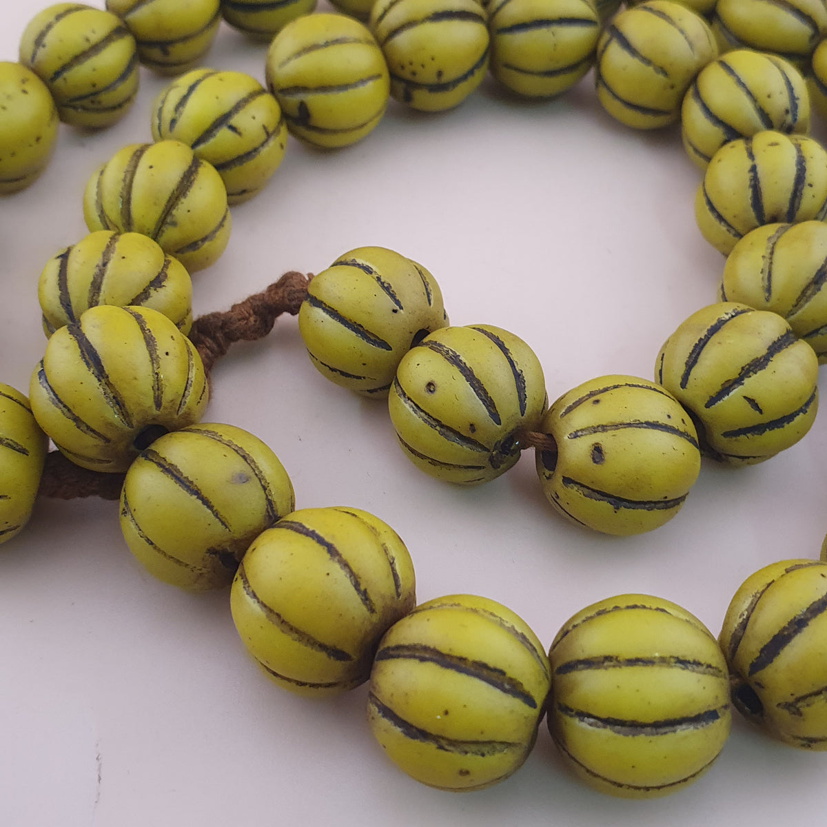 Antique African Style Yellow Mellon Shape Glass Beads Necklace Strand