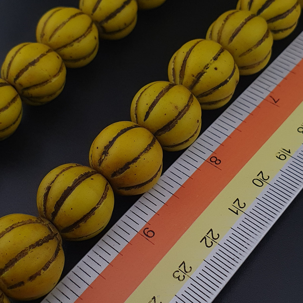 Antique African Style Yellow Mellon Shape Glass Beads Necklace Strand