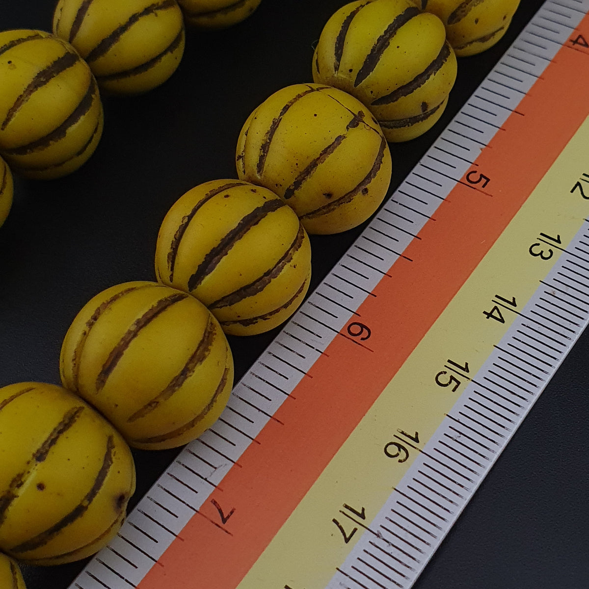 Antique African Style Yellow Mellon Shape Glass Beads Necklace Strand