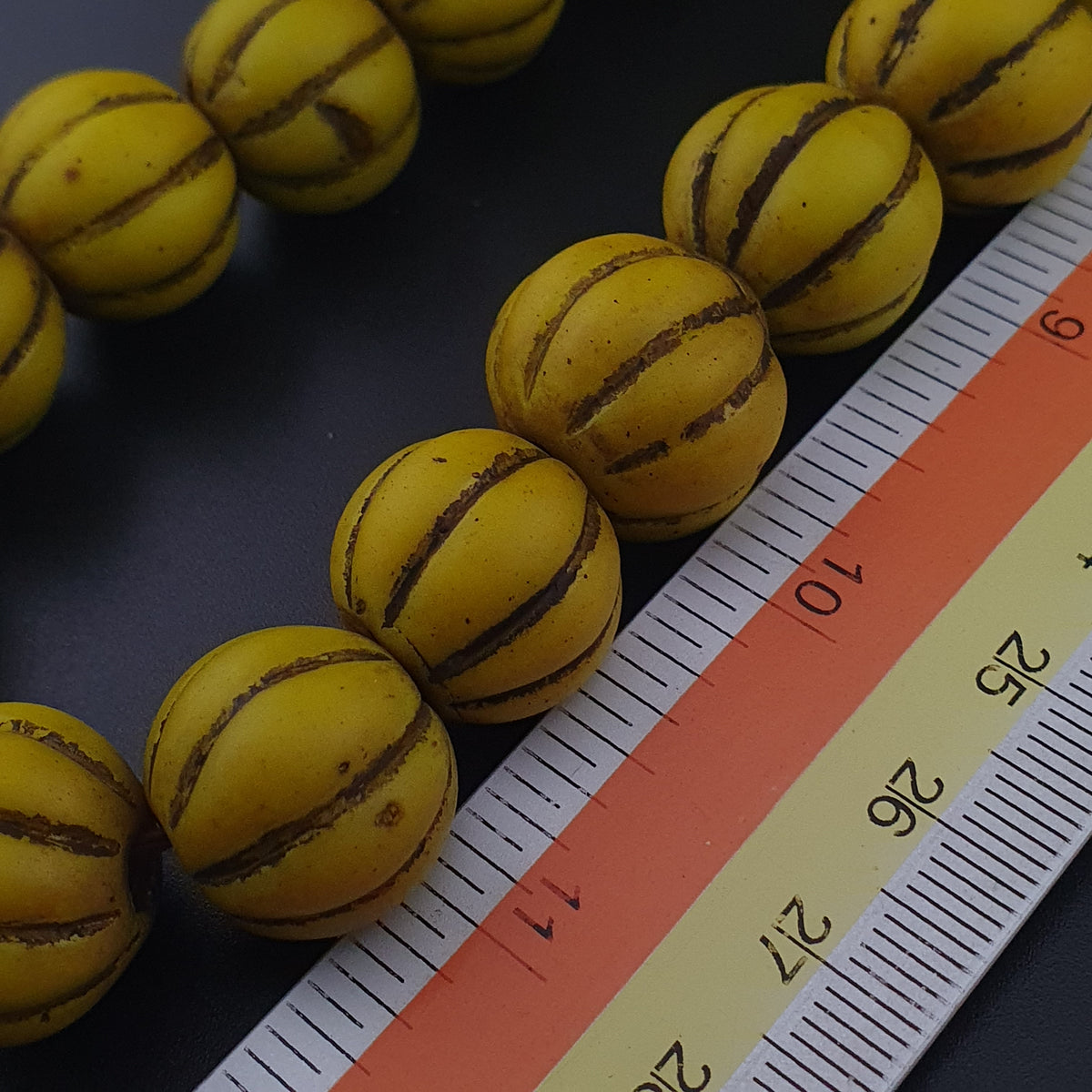 Antique African Style Yellow Mellon Shape Glass Beads Necklace Strand
