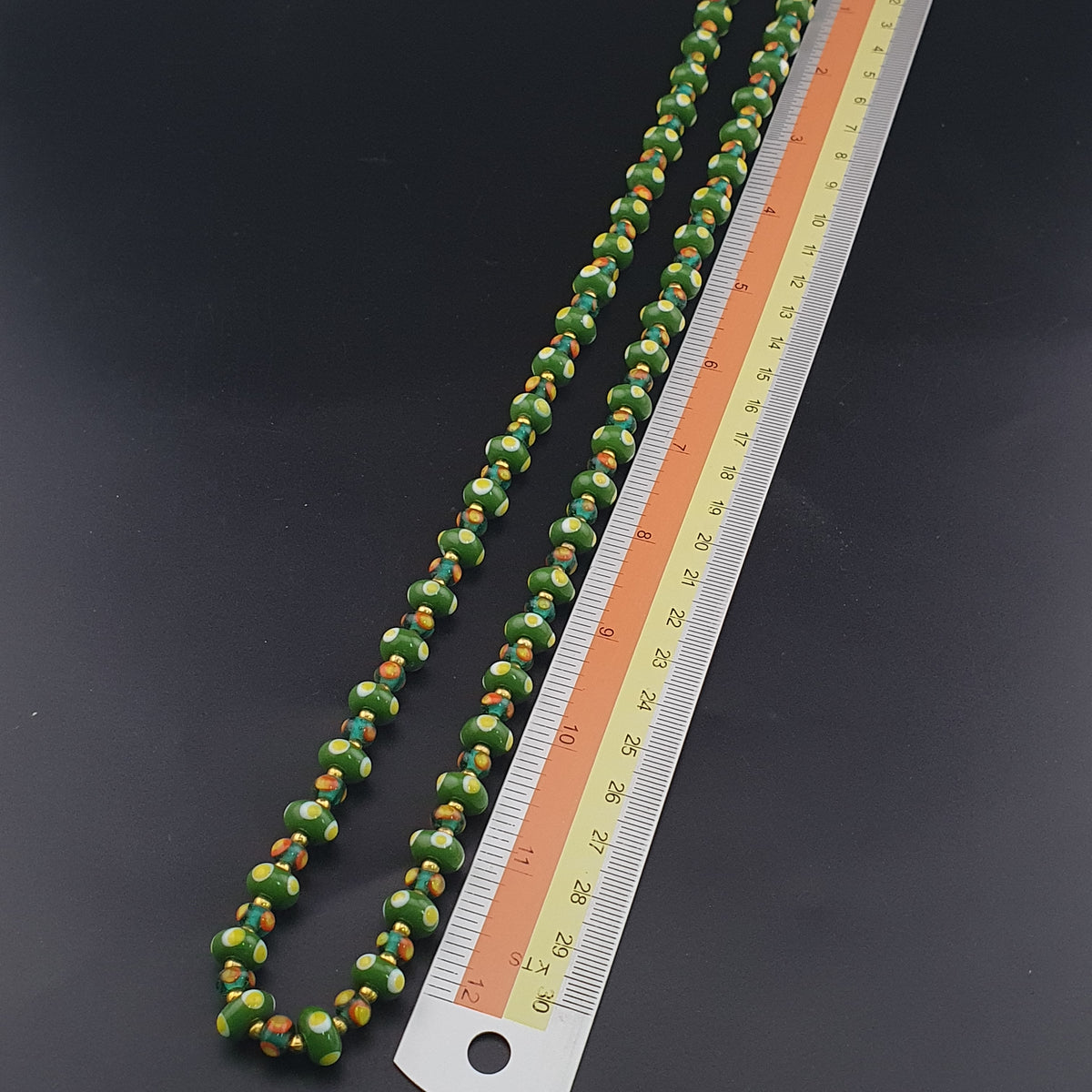 Vintage Tiny Venetian Style Tire Shape Eyes Glass Beads Necklace
