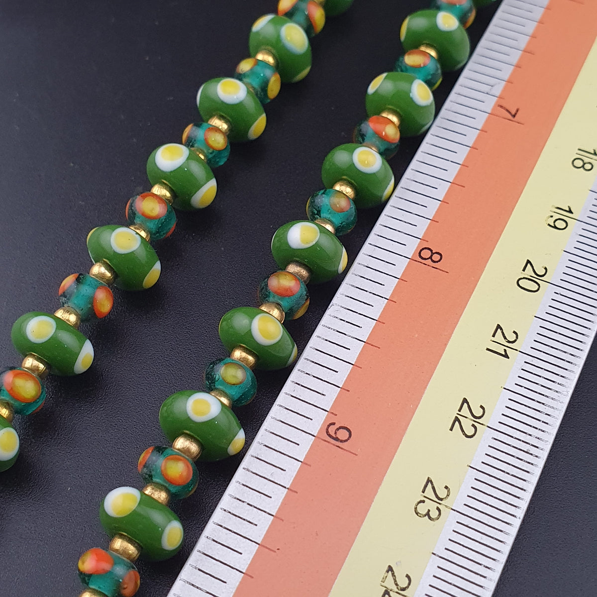 Vintage Tiny Venetian Style Tire Shape Eyes Glass Beads Necklace