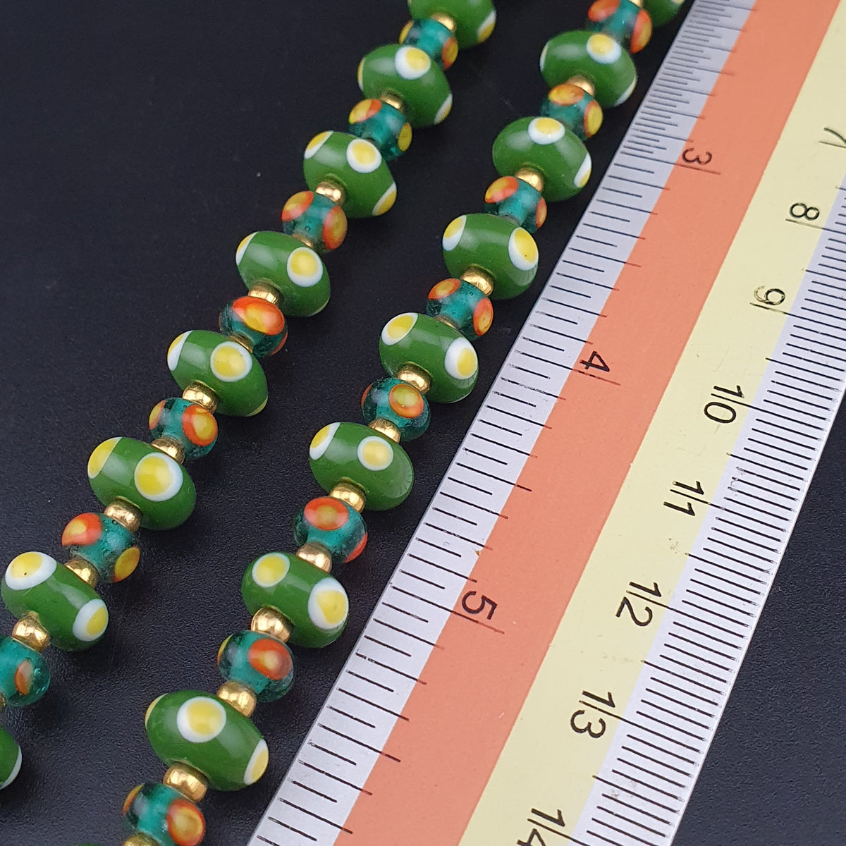 Vintage Tiny Venetian Style Tire Shape Eyes Glass Beads Necklace