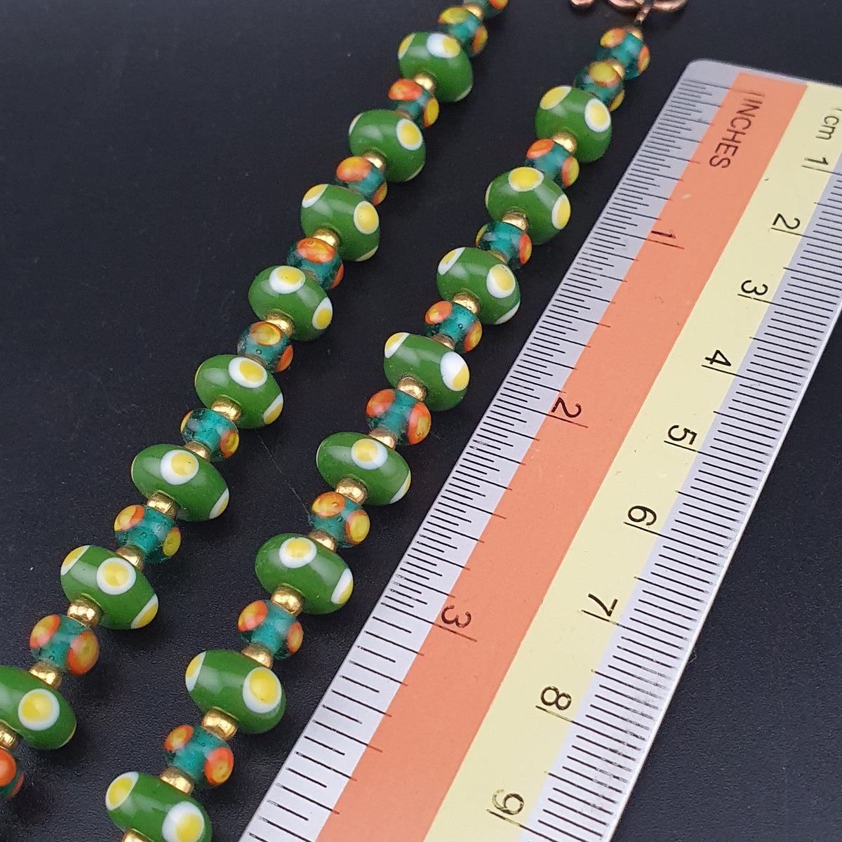 Vintage Tiny Venetian Style Tire Shape Eyes Glass Beads Necklace