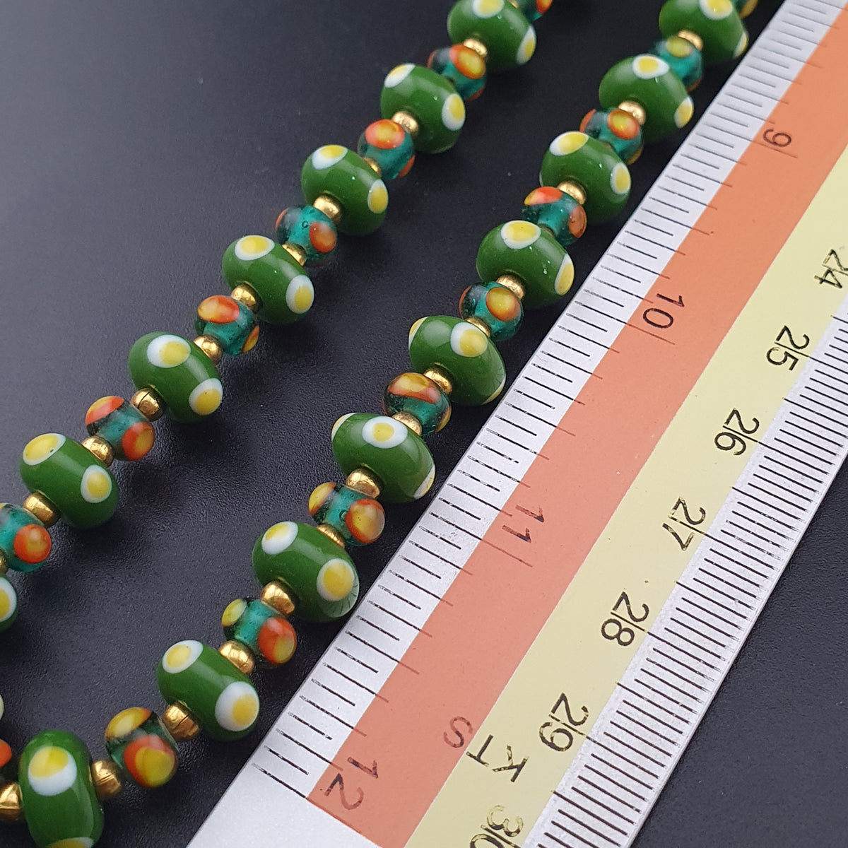 Vintage Tiny Venetian Style Tire Shape Eyes Glass Beads Necklace