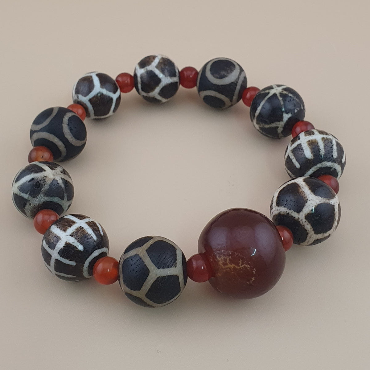 Ancient Burmese Pumtek Pyu & Carneline With Suliemani Agate Bead Bracelet