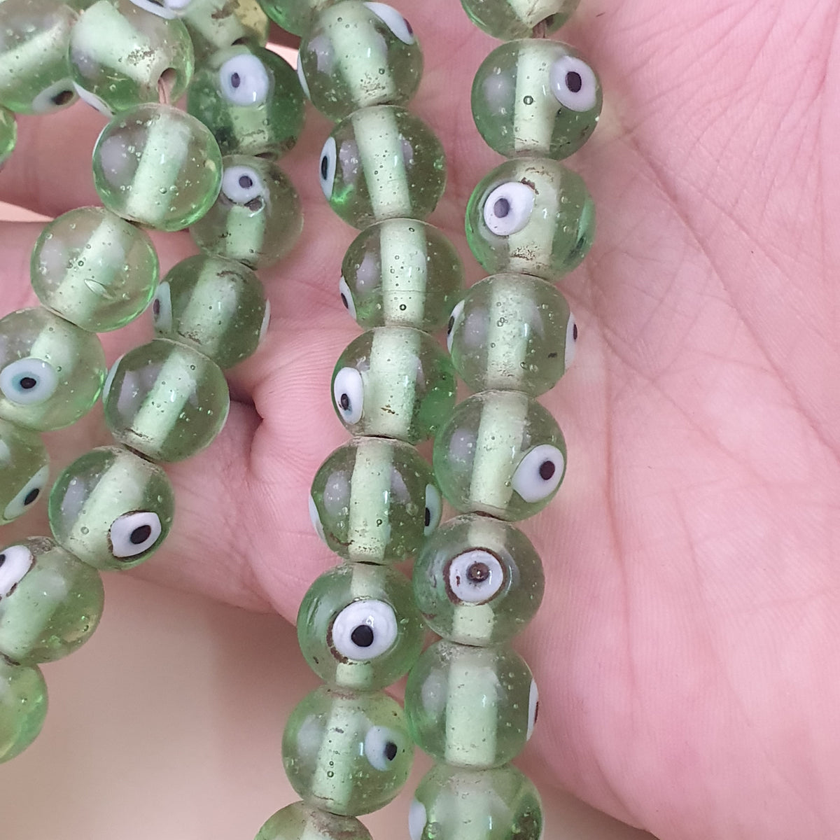 Antique Middle Eastern Eyes Glass Beads Necklace Strands