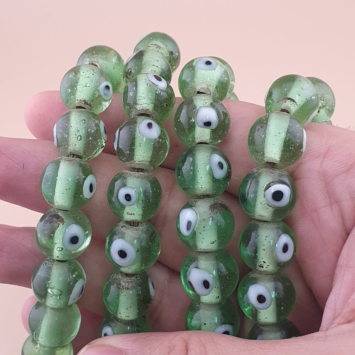Antique Middle Eastern Eyes Glass Beads Necklace Strands