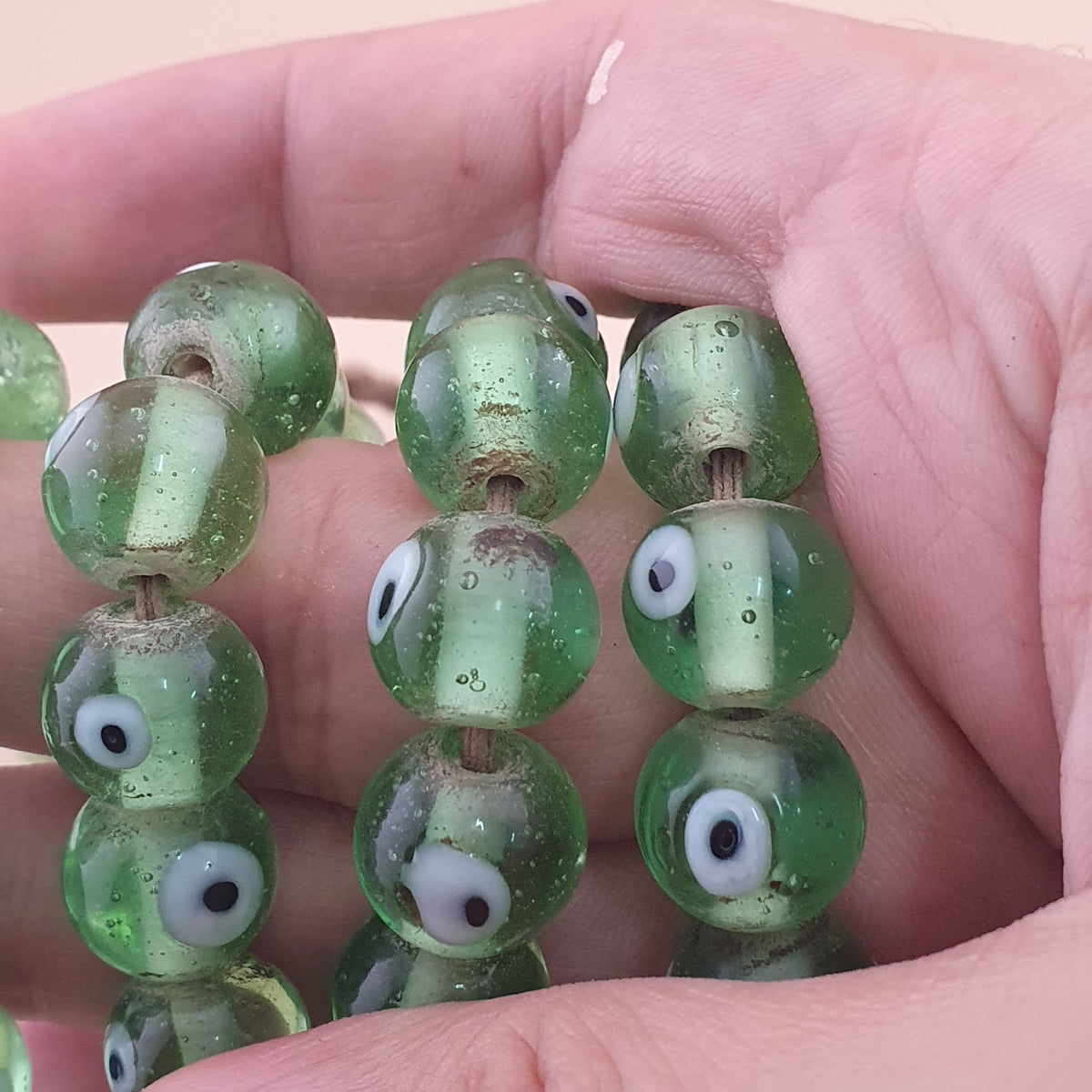 Antique Middle Eastern Eyes Glass Beads Necklace Strands