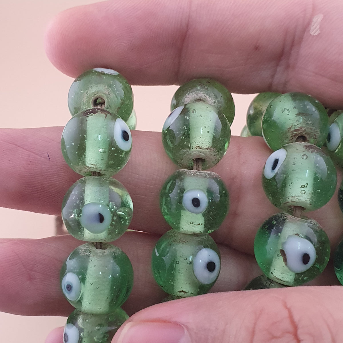 Antique Middle Eastern Eyes Glass Beads Necklace Strands